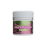 Galaxy Treats Amanita Muscaria Muscimol Gummies in watermelon flavor packaged in a white jar with a colorful reflective label on it