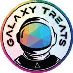 Promo Galaxy Treats Logo with a colorful image of an Astronaut